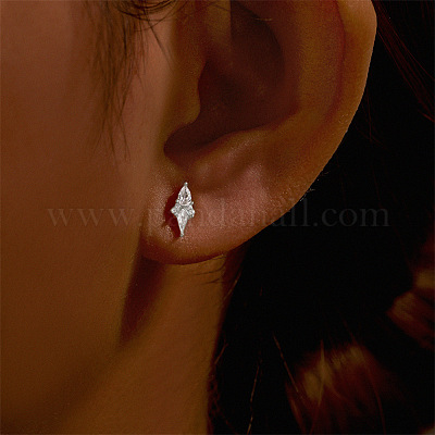 Серьги-гвоздики из стерлингового серебра с микропаве из прозрачного кубического циркония в форме ромба 925 FS-WGA2317-12-1