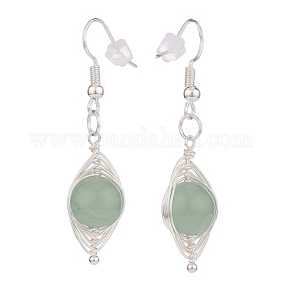 Круглые плетеные серьги с подвесками из натурального камня EJEW-JE04844-1