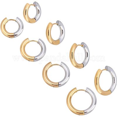 4 пара двухцветных серег-колец из нержавеющей стали 304 размера 4 для женщин EJEW-UN0002-20-1