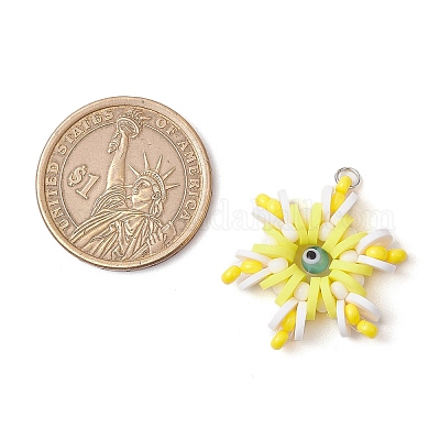 Круглые подвески из полимерной глины и снежинок ручной работы PALLOY-MZ00639-02-1