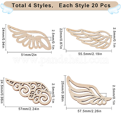 80 шт. 4 стиля необработанных деревянных филигранных соединительных звеньев WOOD-SC0001-67-1