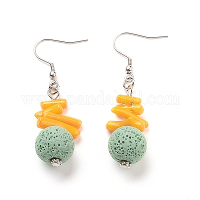 Серьги с подвесками из натурального вулканического камня EJEW-E260-B08-1