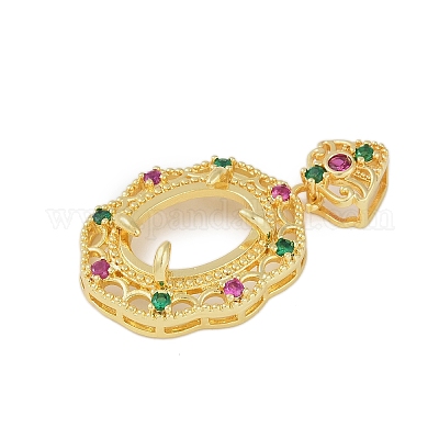 Овальная латунная подвеска с микропаве из прозрачных кубических цирконий с оправой кабошон KK-U026-07G-1