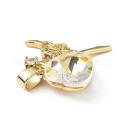 Настоящие 18-каратные позолоченные подвески из латуни с микропаве из прозрачного кубического циркония KK-C015-15G-04-1