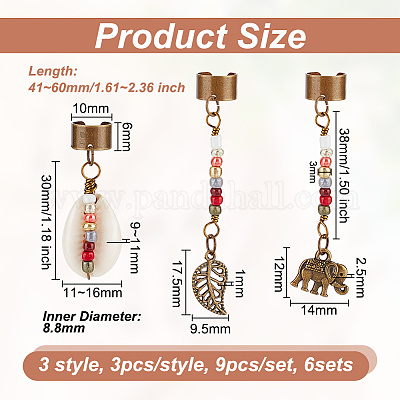 Подвески для волос в тибетском стиле из сплава и раковины каури OHAR-AB00016-1