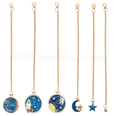 6 шт. 6 стиля подвески из сплава и латуни с эмалью в виде цепочки-закладки AJEW-FH00021-1