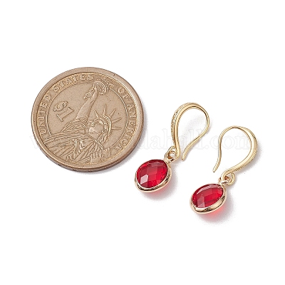 Овальные женские серьги из латуни со стеклянными подвесками EJEW-JE05938-1