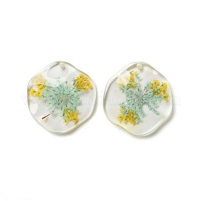 Подвески из прозрачной смолы с сухоцветами RESI-A043-04C-1