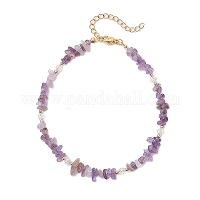 Браслеты на ногу с натуральным аметистом и стеклянными бусинами AJEW-AN00682-02-1