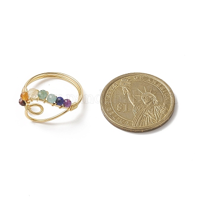 Открытое кольцо-манжета с плетеным сердцем из бисера из натуральных смешанных драгоценных камней RJEW-JR00549-1