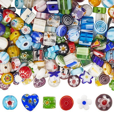 180 шт. 6 стиля круглых стеклянных бусин миллефиори ручной работы LAMP-LT0001-08-1