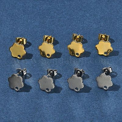 16 шт. 2 цвета 201 нержавеющая сталь фурнитура для сережек-гвоздиков с отверстием EJEW-FS0001-20-1