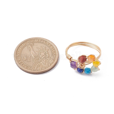 Кольцо-капля на палец из смешанных натуральных и синтетических драгоценных камней RJEW-JR00652-1