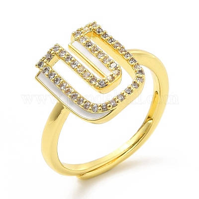 Регулируемое кольцо с инициалами из разноцветной эмали и прозрачным кубическим цирконием RJEW-P045-01G-U-1