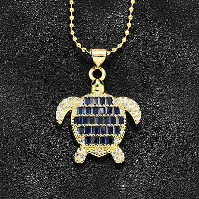 Летние пляжные латунные ожерелья с подвеской в виде черепахи из кубического циркония для женщин NJEW-U039-02G-01-1