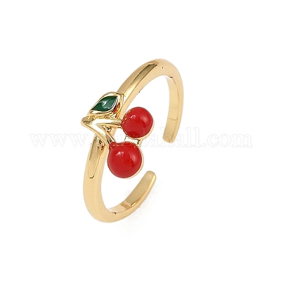 Кольца-манжеты из латуни с эмалью в виде фруктов и вишен RJEW-C139-19E-G-1