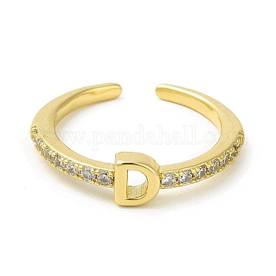 Кольцо-манжета с открытой буквой из прозрачного кубического циркония RJEW-H120-09G-D-1