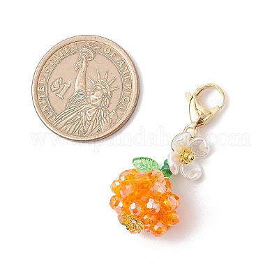Подвесные украшения из синтетической императорской яшмы и стеклянных бусин с фруктовыми и цветочными узорами HJEW-MZ00307-04-1