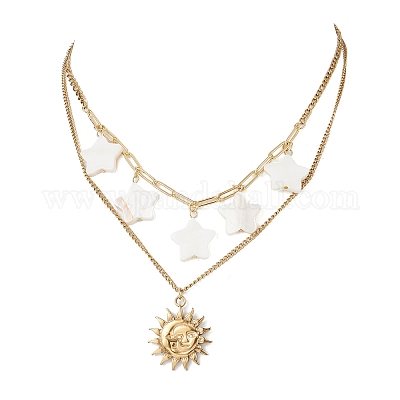 Двухслойные ожерелья с подвеской в виде звезды NJEW-JN05404-1