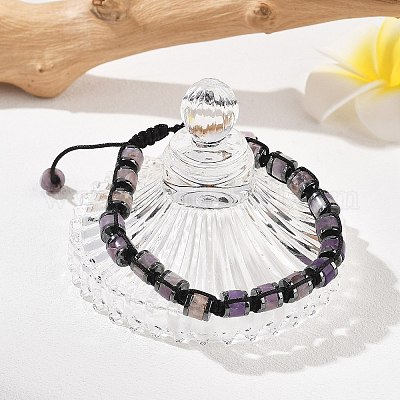 Регулируемые плетеные браслеты из бусин из натурального аметиста и немагнитного синтетического гематита BJEW-Z090-01H-1