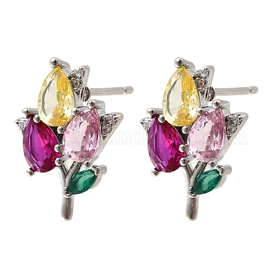 Серьги-гвоздики из латуни с микропаве и кубическим цирконием EJEW-P322-12P-1