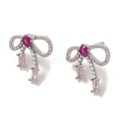 Серьги-гвоздики из латуни с микропаве из кубического циркония EJEW-R162-19P-1