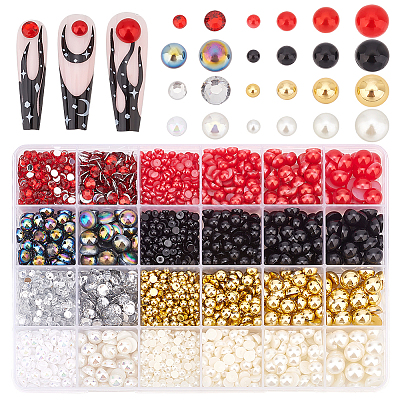 3025 шт. 24 стиля кабошоны из искусственного жемчуга из АБС-пластика и кабошоны из искусственного тайваньского акрила со стразами SACR-PH0002-16-1