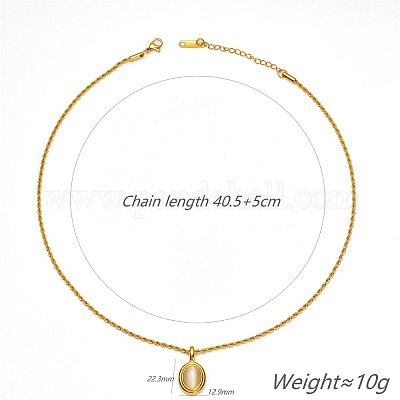 Женские ожерелья из нержавеющей стали 304 с овальным кулоном в форме кошачьего глаза FS-WG728AB-01-1