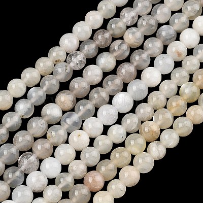 Натуральный белый лунный камень бисер пряди&nbsp;G-C277-A01-6mm-1