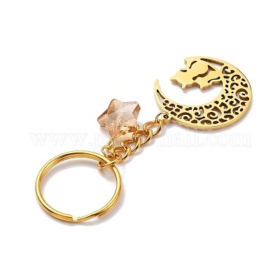 Брелки с полой луной и котом из нержавеющей стали KEYC-JKC00585-01-1