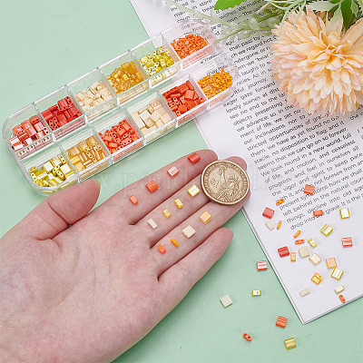 420шт 12 стиля непрозрачные стеклянные бусины с 2 отверстиями SEED-AR0001-37-1