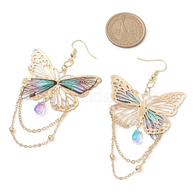 Серьги-подвески из стекла EJEW-TA00590-01-1