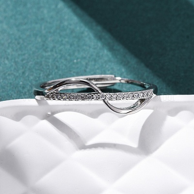 Кольца для женщин с микропаве из латуни и прозрачными кубическими цирконами RJEW-S624-02P-1