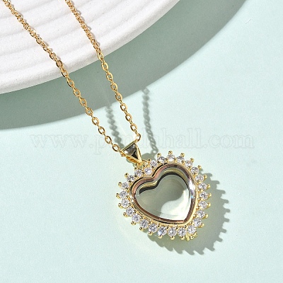 Подвеска в виде сердца из латуни с микропаве из прозрачных кубических цирконий и стекла NJEW-D341-01G-1