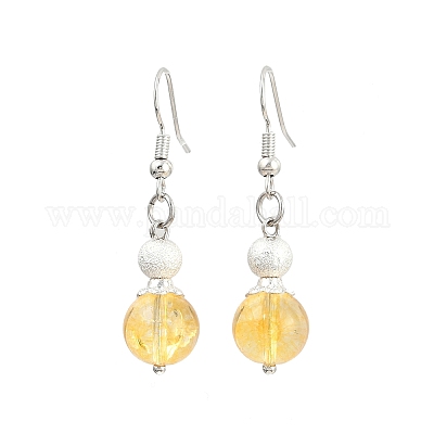 Серьги-подвески из латуни с синтетическим цитрином EJEW-JE06588-03-1