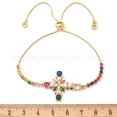 Латунь микро проложить кубический цирконий слайдер браслеты BJEW-M053-01G-1