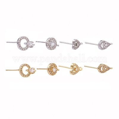 8 пара серег-гвоздик из латуни с микропаве KK-ZZ0001-09-RS-1