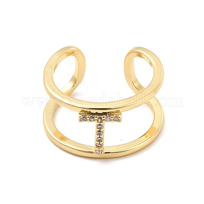 Кольцо-манжета с открытой буквой из прозрачного кубического циркония RJEW-A012-01G-T-1