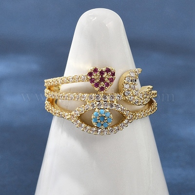 Женские кольца на палец из латуни с микропаве и кубическим цирконием RJEW-C129-05G-1