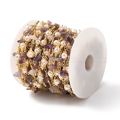 Цепочки из бисера ручной работы из натурального аметиста CHC-M024-22G-01-1