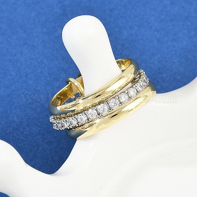 Латунные микро проложить пальцев кольца кубического циркония RJEW-D325-01PG-08-1