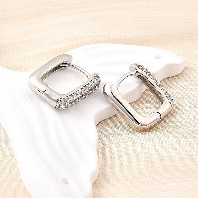 Латунные серьги-кольца из прозрачного кубического циркония EJEW-Z121-10P-1