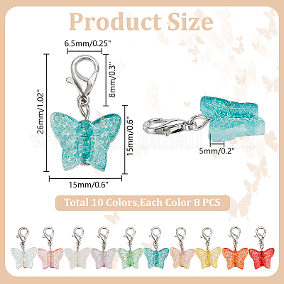 80шт. 10-х цветная стеклянная подвеска-бабочка HJEW-HY00044-1