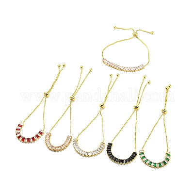 Браслет-слайдер с теннисными звеньями из кубического циркония и цепочками из нержавеющей стали 201 BJEW-C044-01G-1