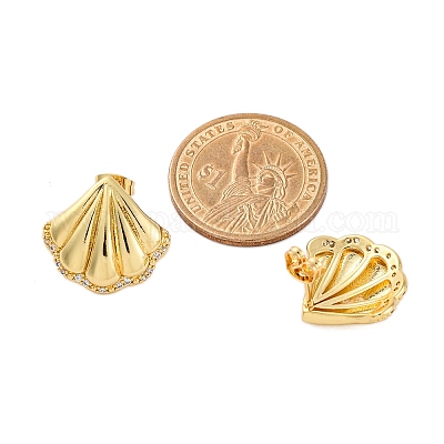 Серьги-гвоздики из латуни с микро-паве из прозрачного кубического циркония для женщин EJEW-C125-27A-G-1