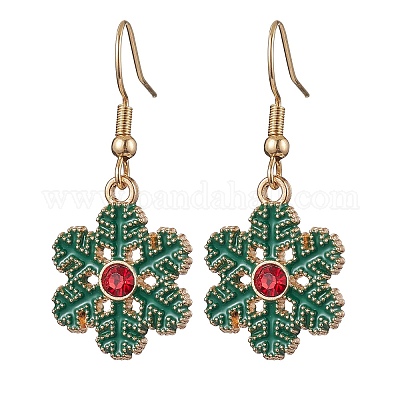 Серьги с подвесками из сплава на рождественскую тематику со стразами EJEW-JE05830-01-1