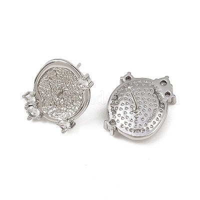 Плоские круглые серьги-гвоздики с микропаве из прозрачных кубических цирконий из латуни KK-H524-08P-1