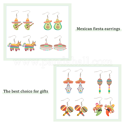 8 пара акриловых подвесных серег в виде кактуса EJEW-AN0001-38-1