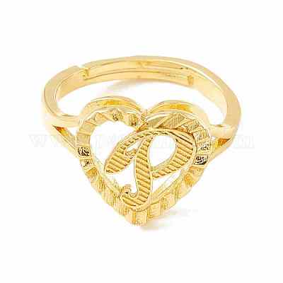 Настоящие 18-каратные позолоченные латунные регулируемые кольца с алфавитом RJEW-M139-18P-1