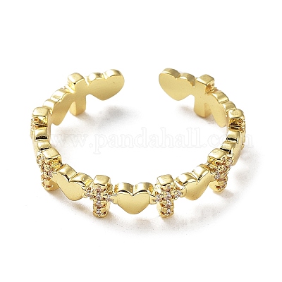 Открытые манжеты из латуни с микропаве и прозрачным цирконием для женщин RJEW-G296-03G-1